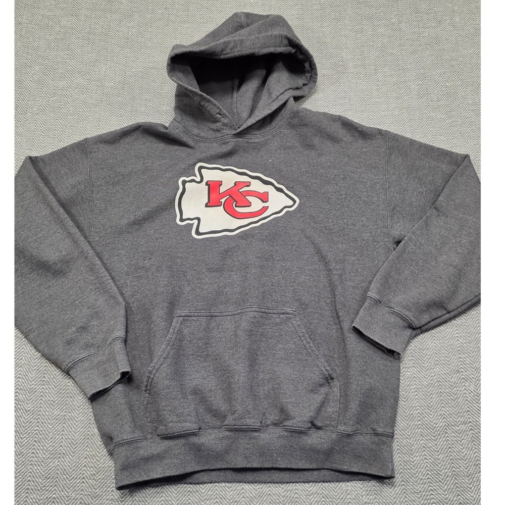NFL Kansas City Chiefs Hoodie Mens Medium Charcoal Grey Arrowhead Pullover Logo